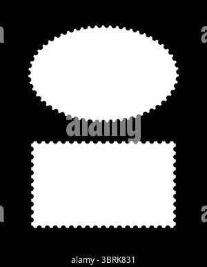 Briefmarkenrahmen-Satz. Leere minimalistische Ränder, Hintergründe für Postkarten, Briefe. Weiße Vintage-Briefmarken Mockups. Etiketten, Etiketten, Coupons, Kartons mit Stock Vektor