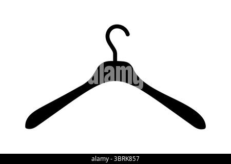 Minimalistisches Symbol für Kleiderbügel. Schwarzes Silhouette-Piktogramm der Garderobe. Wäscheständer, Servicesymbol. Chemische Reinigung, Bekleidungsschild. Einfach Stock Vektor