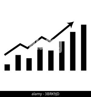 Schwarzweiß-Wachstumsdiagramm mit vertikalen Balken und Pfeilanzeige des Fortschritts Stock Vektor