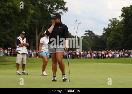 Ariya Jutanugarn auf dem Weg zum Sieg in der Finalrunde bei den Ricoh Women's British Open 2016, Woburn, England, UK die Ricoh Women's British Open 2016 fanden vom 28. Bis 31. Juli 2016 im Woburn Golf Club in Milton Keynes, England, statt. Diese prestigeträchtige Veranstaltung ist eine der fünf großen Meisterschaften auf der LPGA Tour.​ Stockfoto
