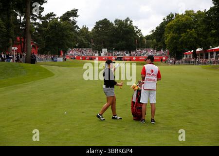 Ariya Jutanugarn auf dem Weg zum Sieg in der Finalrunde bei den Ricoh Women's British Open 2016, Woburn, England, UK die Ricoh Women's British Open 2016 fanden vom 28. Bis 31. Juli 2016 im Woburn Golf Club in Milton Keynes, England, statt. Diese prestigeträchtige Veranstaltung ist eine der fünf großen Meisterschaften auf der LPGA Tour.​ Stockfoto