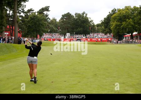 Ariya Jutanugarn auf dem Weg zum Sieg in der Finalrunde bei den Ricoh Women's British Open 2016, Woburn, England, UK die Ricoh Women's British Open 2016 fanden vom 28. Bis 31. Juli 2016 im Woburn Golf Club in Milton Keynes, England, statt. Diese prestigeträchtige Veranstaltung ist eine der fünf großen Meisterschaften auf der LPGA Tour.​ Stockfoto