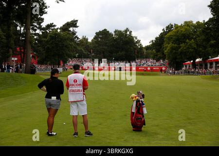 Ariya Jutanugarn auf dem Weg zum Sieg in der Finalrunde bei den Ricoh Women's British Open 2016, Woburn, England, UK die Ricoh Women's British Open 2016 fanden vom 28. Bis 31. Juli 2016 im Woburn Golf Club in Milton Keynes, England, statt. Diese prestigeträchtige Veranstaltung ist eine der fünf großen Meisterschaften auf der LPGA Tour.​ Stockfoto