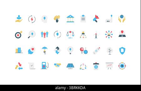 Kriterien für ökologische soziale Governance, Vorschriften für Unternehmensunternehmen, Farbsymbole für ethische Grundsätze. Globaler Schutz von Ökologie und Gesellschaft, nachhaltige Entwicklung unterstützt flache Vektorillustration Stock Vektor