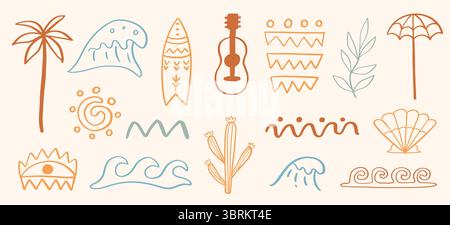 Tropischer Sommer-Vektor-Doodle-Illustration Set Stock Vektor