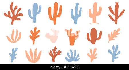 Westliche Pflanze Wüste Kakteen Vektor Illustration Set Stock Vektor