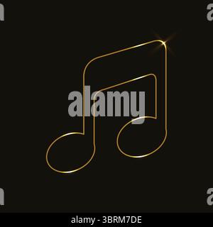 Goldener Notenvektor. Elegantes Musik-Logo. Leuchtende Note Strichgrafik. Stilvolle Musik-Themenkunst. Minimale Musikgrafik. Moderner Musik-Logo-Vektor. Stock Vektor