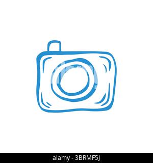 Kritzele blaue Kamerabildungstabelle. Skurrile Vektor-isolierte Kunst Stock Vektor