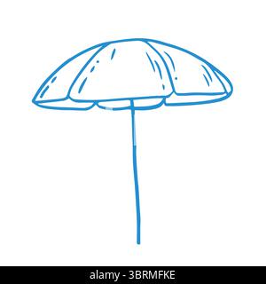 Blauer Sonnenschirm im Doodle-Stil. Urlaub Vektor Hand gezeichnete Illustration Stock Vektor