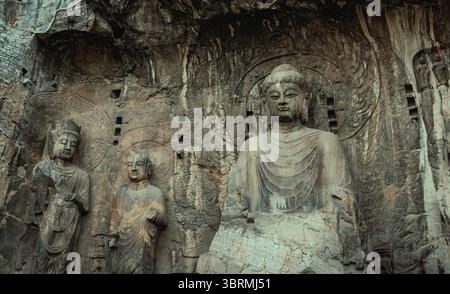 Asien-Reisen, China-Kultur und UNESCO-Weltkulturerbe, die Longmen-Grotten, chinesische buddhistische Steinschnitzereien in der Provinz Henan Stockfoto