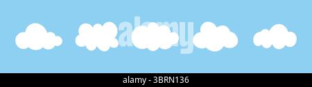 Wolken im blauen Himmel. Geschwollene, flauschige, kumuluswolken auf blauem Hintergrund. Bewölkte Formen Modell. Wettervorlage für einfache Elemente. Objekte Wolkenlandschaft Stock Vektor