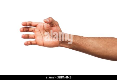 Schwarze Hand hält virtuelles Smartphone isoliert Stockfoto
