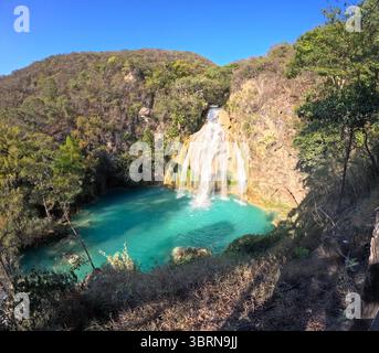 Cascadas de El Chiflon, Chiflon Wasserfälle, Centro Ecoturistico Cascadas el Chiflon, Chiapas Bundesstaat Mexiko in der Nähe der Grenze zu Guatemala, Panorama Landsc Stockfoto