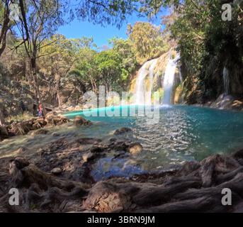 Cascadas de El Chiflon, Chiflon Wasserfälle, Centro Ecoturistico Cascadas el Chiflon, Chiapas Bundesstaat Mexiko in der Nähe der Grenze zu Guatemala, Panorama Landsc Stockfoto