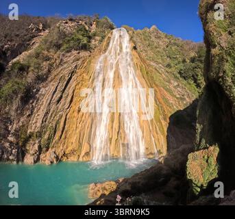 Cascadas de El Chiflon, Chiflon Wasserfälle, Centro Ecoturistico Cascadas el Chiflon, Chiapas Bundesstaat Mexiko in der Nähe der Grenze zu Guatemala, Panorama Landsc Stockfoto