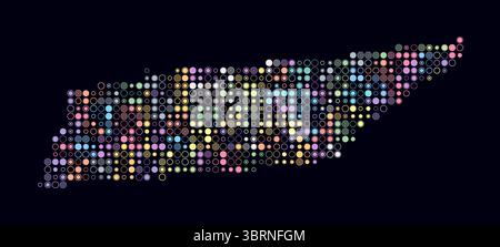 Tennessee, Form des staatlichen Gebäudes aus farbigen Zellen. Digitale Karte von Tennessee auf dunklem Hintergrund. Kleine Kreisblöcke. Stock Vektor