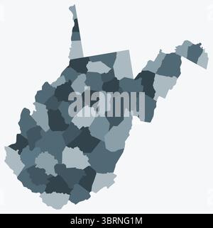 Karte von West Virginia mit Countys. Einfache Grenzkarte mit Bezirkseinteilung. Blau-graue Farbpalette. Stock Vektor