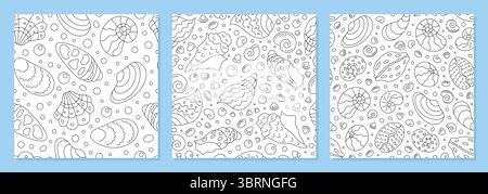 Nahtloses Unterwasser-Muschelmuster-Set Stock Vektor