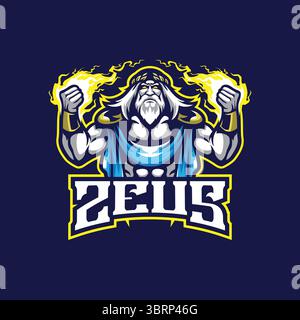 Zeus Mascot Logo Design Vektor mit modernem Illustrationskonzept Stil für Abzeichen, Emblem und T-Shirt Druck. Angry zeus Illustration für die Sportmannschaft. Stock Vektor