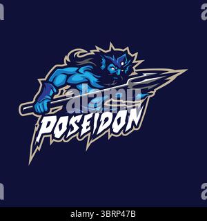 Poseidon Mascot Logo Design Vektor mit modernem Illustrationskonzept Stil für Abzeichen, Emblem und T-Shirt Druck. Poseidon-Illustration für die Sportmannschaft. Stock Vektor