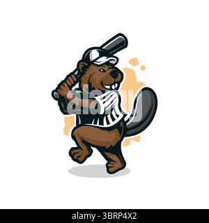 Biber Mascot Logo Design Vektor mit modernem Illustrationskonzept Stil für Abzeichen, Emblem und T-Shirt Druck. Beaver Baseball Illustration für Sport. Stock Vektor