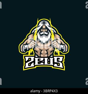 Zeus Mascot Logo Design Vektor mit modernem Illustrationskonzept Stil für Abzeichen, Emblem und T-Shirt Druck. Illustration des wütenden zeus. Stock Vektor