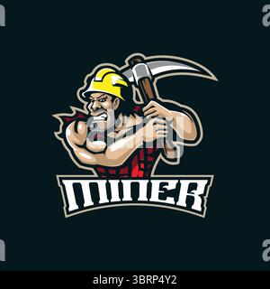 Miner Mascot Logo Design Vektor mit modernem Illustrationskonzept Stil für Abzeichen, Emblem und T-Shirt Druck. Abbildung: Miner. Stock Vektor