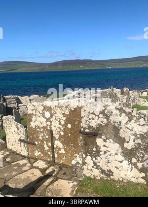 Der Broch of Gurness Scotland Orkneys Sand altes Dorf Eisenzeit Menschen historische Geschichte Gebäude Gebäude versteckte Landschaft Küste Meer Stockfoto