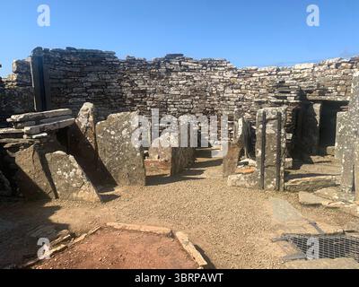Der Broch of Gurness Scotland Orkneys Sand altes Dorf Eisenzeit Menschen historische Geschichte Gebäude Gebäude versteckte Landschaft Küste Meer Stockfoto