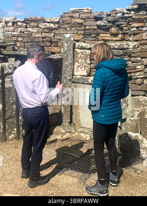 Der Broch of Gurness Scotland Orkneys Sand altes Dorf Eisenzeit Menschen historische Geschichte Gebäude Gebäude versteckte Landschaft Küste Meer Stockfoto