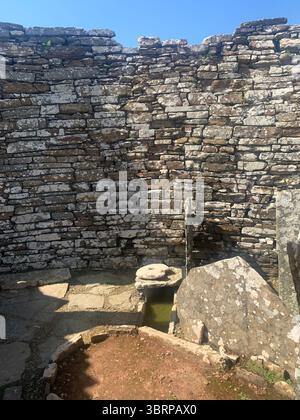 Der Broch of Gurness Scotland Orkneys Sand altes Dorf Eisenzeit Menschen historische Geschichte Gebäude Gebäude versteckte Landschaft Küste Meer Stockfoto