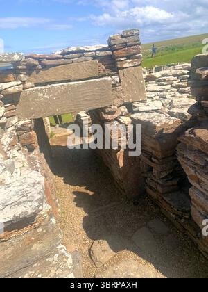 Der Broch of Gurness Scotland Orkneys Sand altes Dorf Eisenzeit Menschen historische Geschichte Gebäude Gebäude versteckte Landschaft Küste Meer Stockfoto