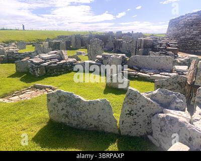 Der Broch of Gurness Scotland Orkneys Sand altes Dorf Eisenzeit Menschen historische Geschichte Gebäude Gebäude versteckte Landschaft Küste Meer Stockfoto