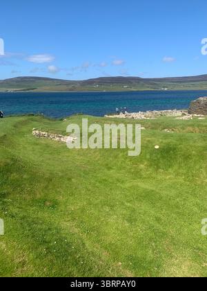 Der Broch of Gurness Scotland Orkneys Sand altes Dorf Eisenzeit Menschen historische Geschichte Gebäude Gebäude versteckte Landschaft Küste Meer Stockfoto