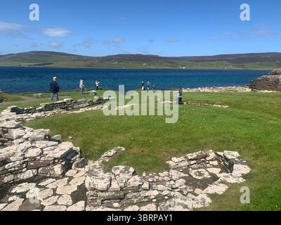 Der Broch of Gurness Scotland Orkneys Sand altes Dorf Eisenzeit Menschen historische Geschichte Gebäude Gebäude versteckte Landschaft Küste Meer Stockfoto