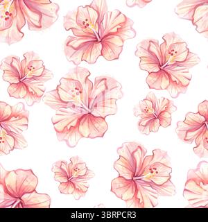 Nahtloses Aquarellmuster mit rosafarbenen Hibiskusblüten, perfekt für lebendige Hintergrund- oder Tapetendesigns Stock Vektor
