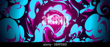 Abstrakte Rauchwolken-Kunst mit lebendigem Comic-Stil - wirbelnde blaue und rosa Formen, fließende Bewegungsmuster auf dunklem Hintergrund. Psychedelische Dampfformen erzeugen einen spiralförmigen dynamischen Energiefluss für Anime-Design Stock Vektor