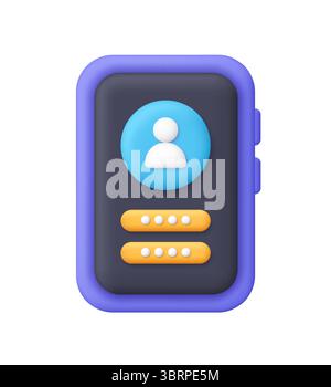 Kontoanmeldung mit einem Benutzerprofil und einem Kennwortformular auf dem Smartphone. Benutzerautorisierung, Anmeldeseite, Anmeldekonzept. Symbol für 3D-Vektor. Auto Stock Vektor