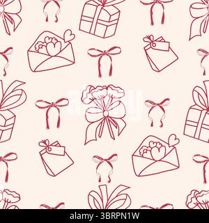 Nahtloses Muster mit Coquette Party Buntstift. Doodle Holiday Event endloser Hintergrund. Mädchenhaft festliches Repeat-Cover-Ornament. Oberflächenmuster Geburtstag oder Hochzeit Stock Vektor