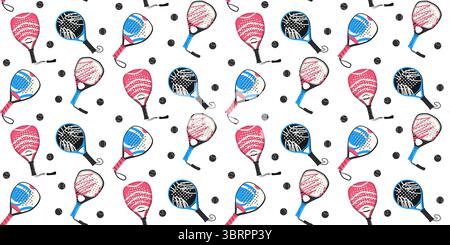 Nahtloses Padel-Muster mit Tennisschlägern, Bälle und Sportsymbolen für Club-Design oder Match-Hintergrund mit Paddelvektor und Team-Game-Konzept Stock Vektor