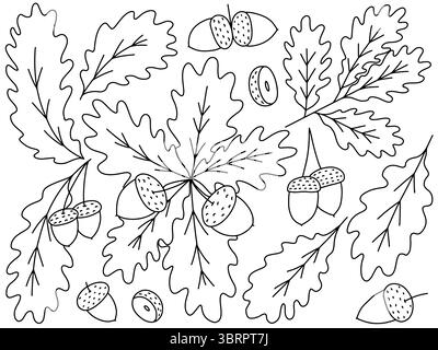 Eichenblätter und Eicheln handgezeichnetes Vektor-Doodle Set Stock Vektor