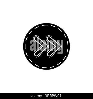 Umgekehrte Vektordarstellung eines handgezeichneten Symbols für den schnellen Vorlauf oder die nächste Schaltfläche.Schwarzes Doppelpfeilsymbol im Skizzenstil mit gestricheltem Rand. Stock Vektor