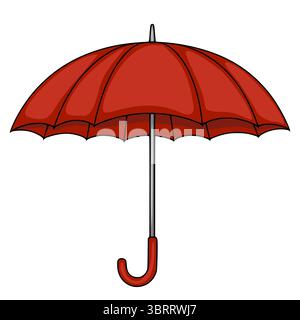 Eine Vektorillustration eines klassischen roten Regenschirms mit einem gebogenen Griff, detailliertes Design, isoliert auf weißem Hintergrund. Stock Vektor