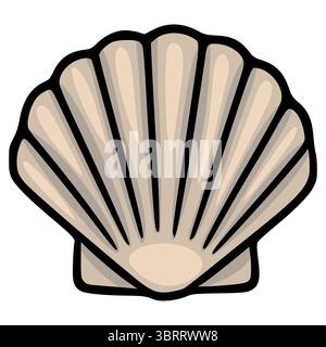 Eine detaillierte Vektor-Illustration einer einzelnen beigefarbenen Muschel mit auffälligen schwarzen Umrissen, mit realistischer Schalentextur und subtilen Farbvariationen. Stock Vektor