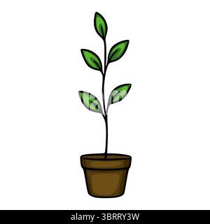 Eine bezaubernde Vektorillustration einer Topfpflanze mit leuchtend grünen Blättern, die ein einfaches, aber elegantes Design zeigt, das sich perfekt für verschiedene Anwendungen eignet. Stock Vektor