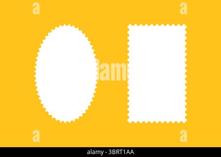 Briefmarkenmodellrahmen. Grenzen, Hintergründe für Postkarten, Briefe. Set aus weißem, leerem Kreis, rechteckiger Vintage-Stempel. Etiketten, Etiketten, Coupons Stock Vektor