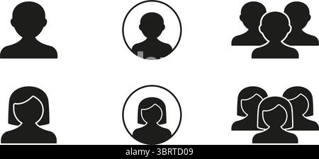 Symbolgruppe Benutzerprofil Und Gruppensilhouette. Symbol-Kollektion Für Einzelpersonen Und Teams. Persönliche Identität und Community-Identität, soziales Netzwerk und Benutzeroberfläche Stock Vektor