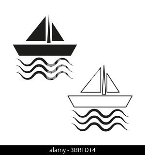 Symbol für Segelboot. Symbol für den Seetransport. Schiffsvektor. Illustration des Ozeanbootes. Stock Vektor