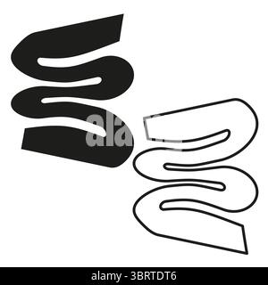 Stilisierter Buchstabe S. Symbol im doppelten Stil. Fettgedruckter Schwarzweiß-Vektor. Symbol für glatte Kurve. Stock Vektor