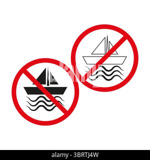 Symbol für verbotenes Boot. Kein Segelsymbol. Vektor mit eingeschränktem Versand. Nautisches Verbotszeichen. Stock Vektor